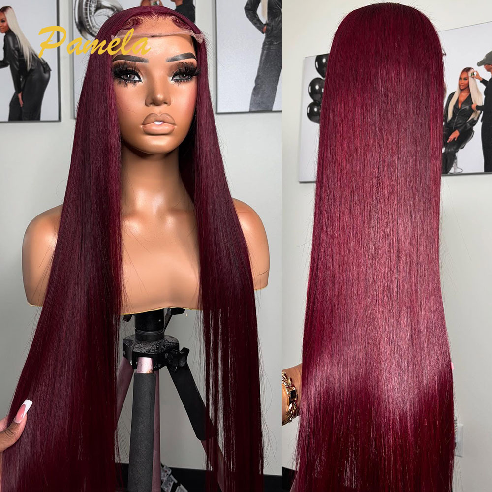 Lace Front Wig - Peluca sin pegamento de color burdeos